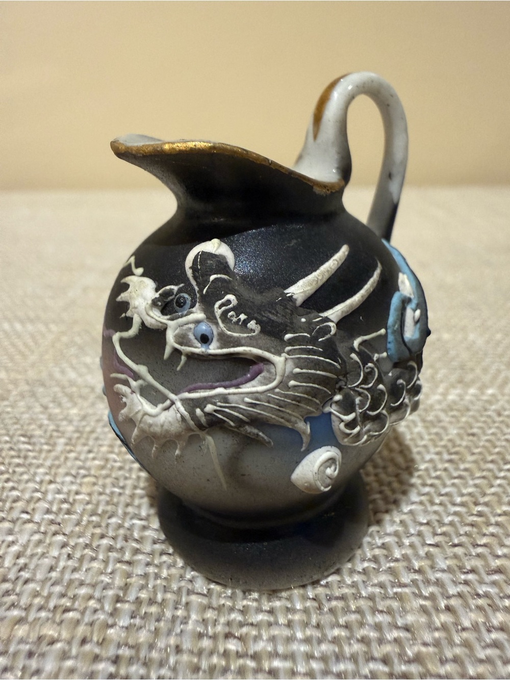 Vintage Miniature Dragonware Moriage Pitcher Raised 3D Dragon Mini Creamer Japan